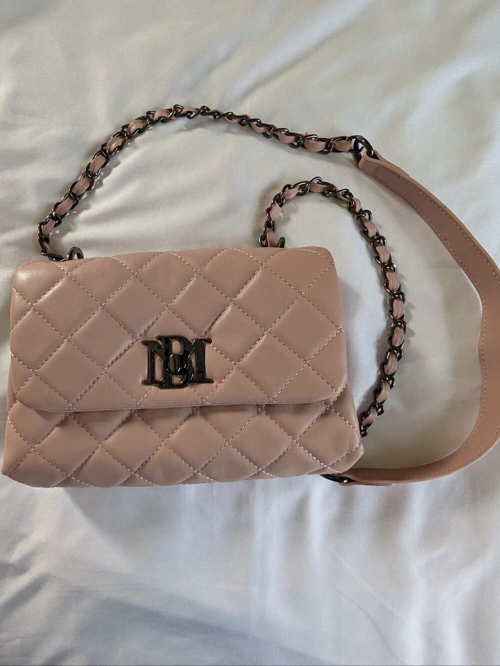 Badgley Mischka Blush Pink Quilted Leather Crossbody Flap Bag